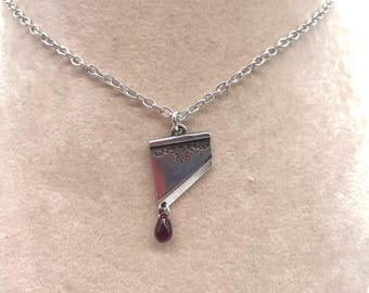 Marie Antoinette Guillotine Necklace | Blade and Blood | Fine English Pewter Austrian Crystal | Gothic Goth Vampire Costume Cosplay Jewelry