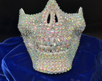 Iridescent Rhinestone Half Skull Mask | Purple or White | Music Festival Concert Futuristic Halloween Masquerade
