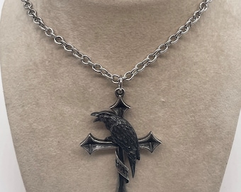 Crux Corvis | Cross of the Raven Pendant Necklace | English Pewter | Edgar Allen Poe Victorian Gothic Jewelry