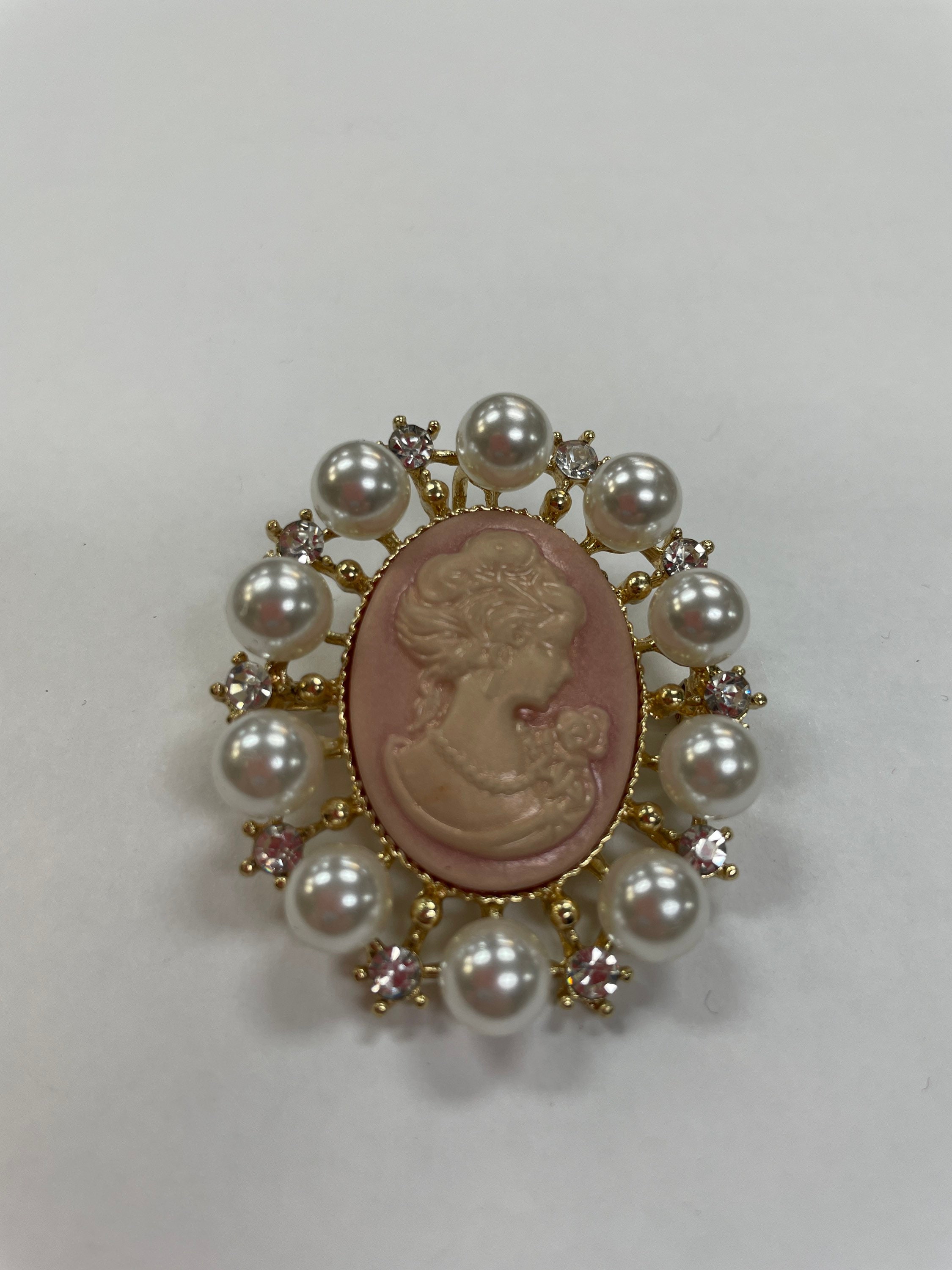 Petite Broche Vintage Style 18e Siècle - Métal Doré Avec Camée Et Strass - Occasion - Voir Photos