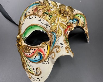 Złota kwiatowa maska w stylu Phantom | Kostium na karnawał Mardi Gras dla mężczyzn