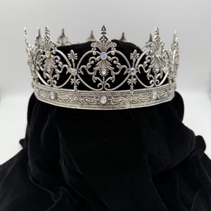 Filigree King's/Queens Crown | Dark Silver with AB Rhinestones | King Prince Medieval Renaissance Cosplay Photoshoot 24 inch around