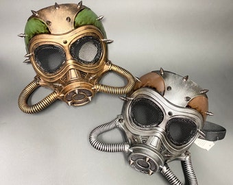 Steampunk Gas Mask | Gold or Silver | Post Apocalypse Respirator Studded Submarine Futuristic Diesel Punk Fantasy