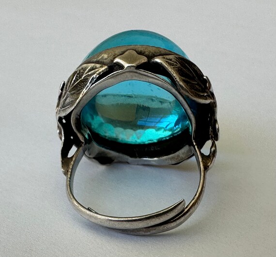 vintage sterling and blue glass dome ring with le… - image 5