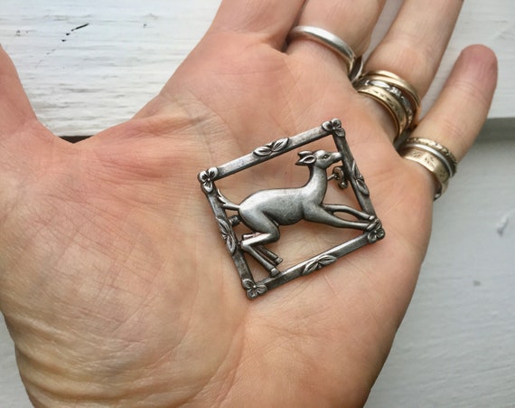 vintage sterling framed deer brooch - image 4