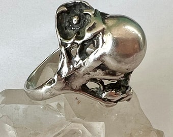 heavy sterling art nouveau orb/flower/leaf ring, size 5.75-ish