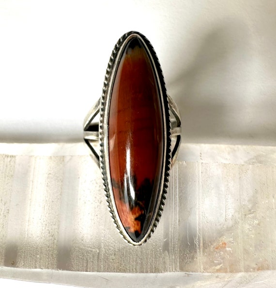 tall vintage sterling petrified wood ring, size 6 - image 1