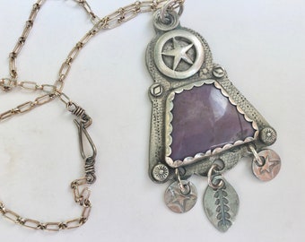 new artisan sterling and lavender jade star pendant necklace