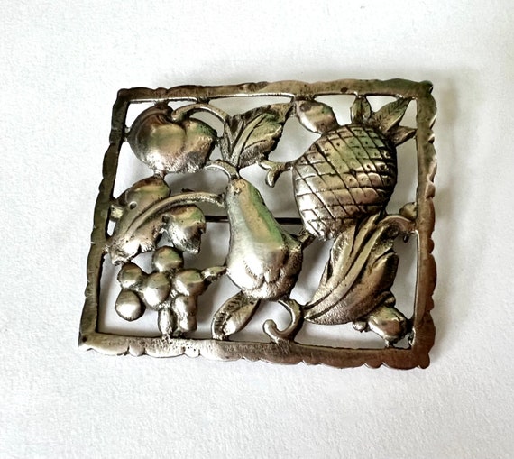 large vintage sterling rectangular fruit brooch - image 1