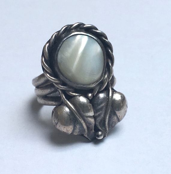 Vintage artisan mother of pearl square link bracelet in sterling with heart lock no hallmark circa 1950\u2019s