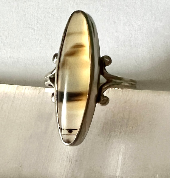 vintage 10k gold banded agate ring, size 5-ish