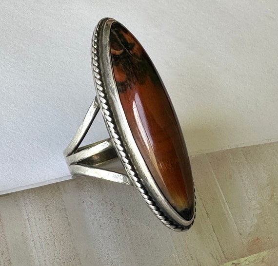 tall vintage sterling petrified wood ring, size 6 - image 6