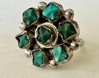 vintage sterling and turquoise matl style cluster ring, size 6.25