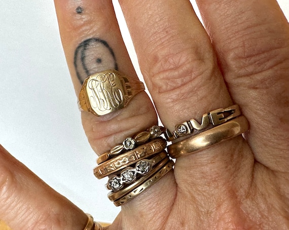 Antique Ostby Barton 10k Gold Signet Ring, Initials NKE