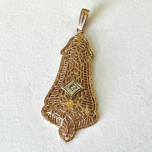 antique 14k gold filigree diamond pendant
