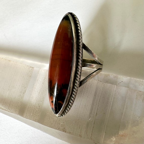 tall vintage sterling petrified wood ring, size 6 - image 5