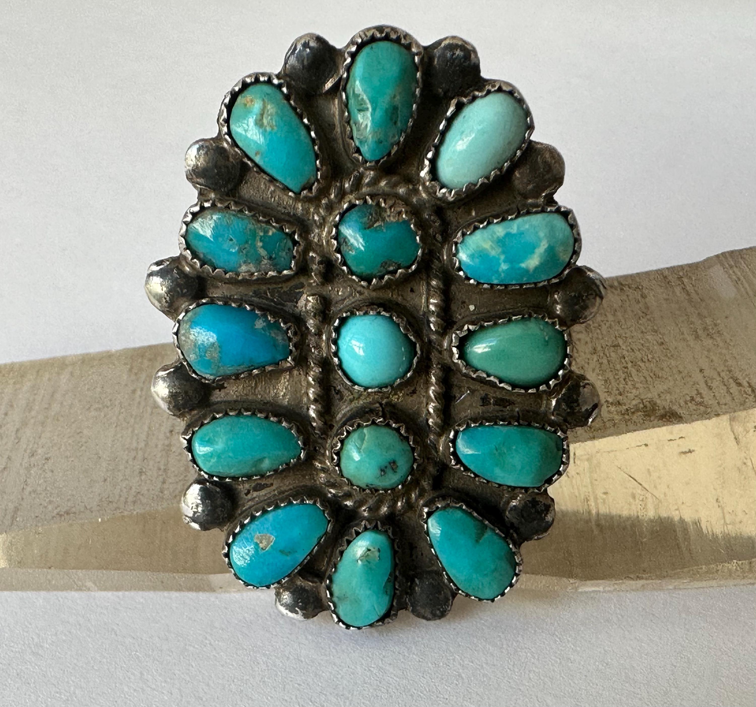 Unique Vintage Native American Navajo Kingman Turquoise Goldfill Ring Unique Vintage Native American Navajo Kingman Turquoise Goldfill Ring