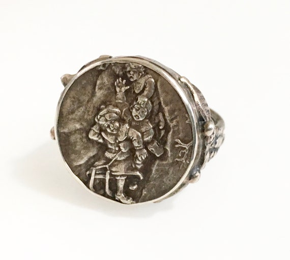 antique sterling button ring, size 6