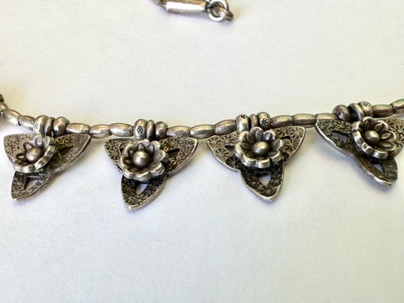 vintage sterling boho beaded floral necklace - image 2