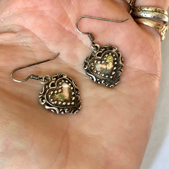 vintage sterling heart earrings - image 3