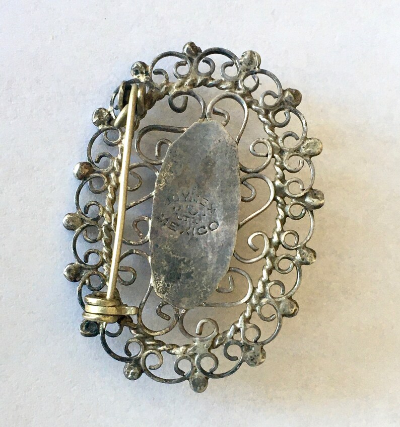 vintage foil opal Mexican sterling brooch