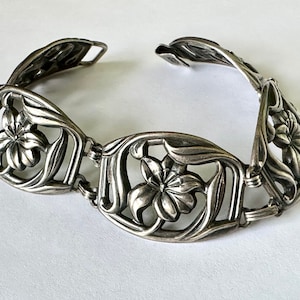 vintage sterling floral filigree panel bracelet