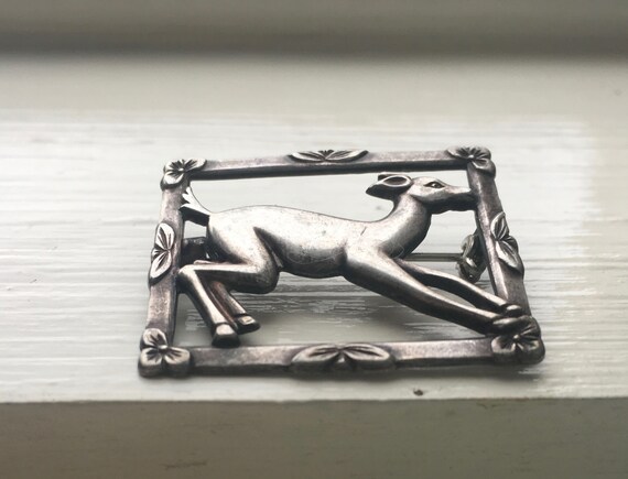 vintage sterling framed deer brooch - image 5