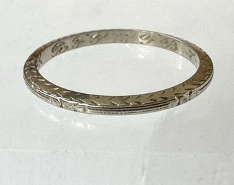 antique Victorian style 18k white gold band, size 5.25+