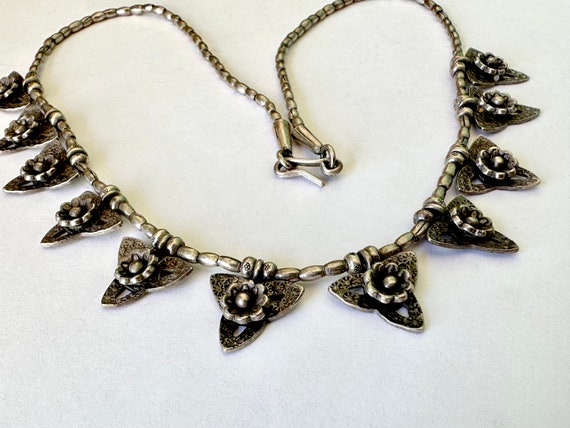 vintage sterling boho beaded floral necklace - image 3