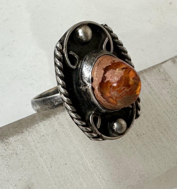 vintage sterling and cantera opal Mexican ring, size 6.25