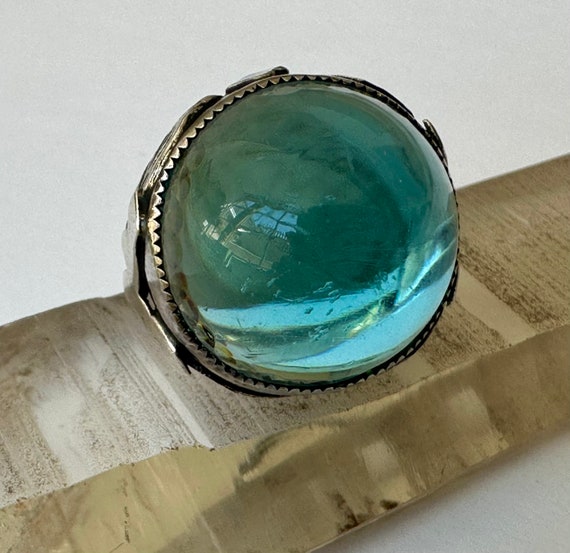 vintage sterling and blue glass dome ring with le… - image 6
