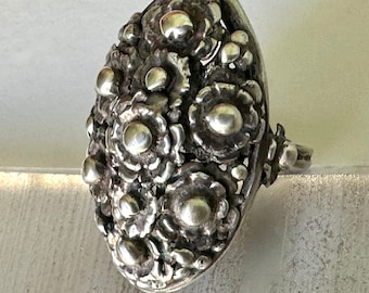 antique arts and crafts sterling flower cluster ring, size 5.5-5.75