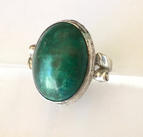 vintage sterling Clark and Coombs ring with chrysocol… - Gem