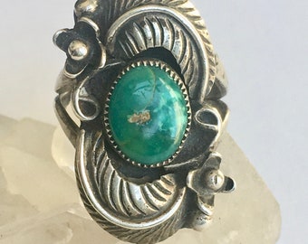 vintage artisan southwestern turquoise ring, signed, size 6