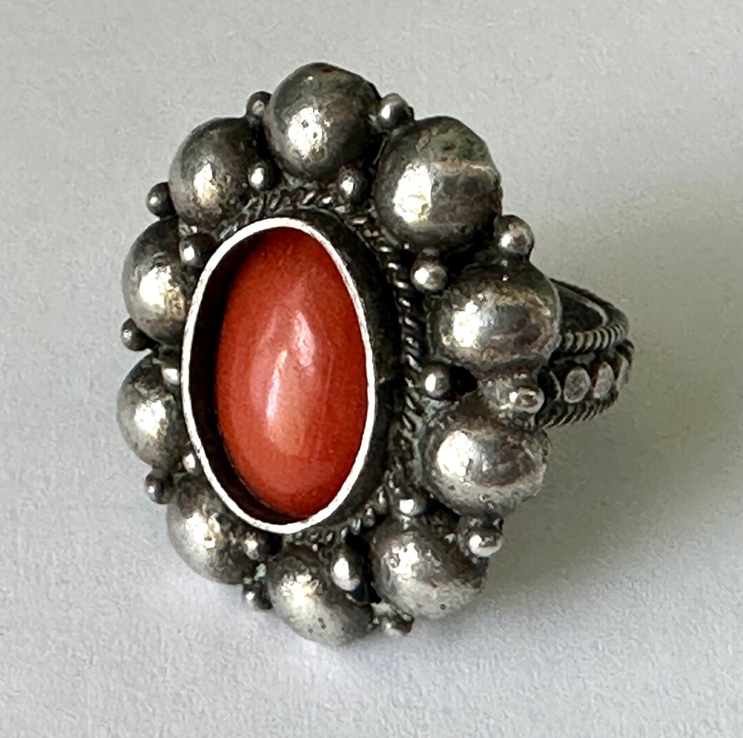 Vintage Mexican Silver and Coral Boho Ring, Size 6.5-6.75 - Etsy