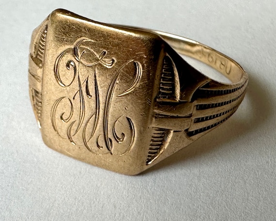 antique Ostby Barton 10k gold signet ring, size 7… - image 4