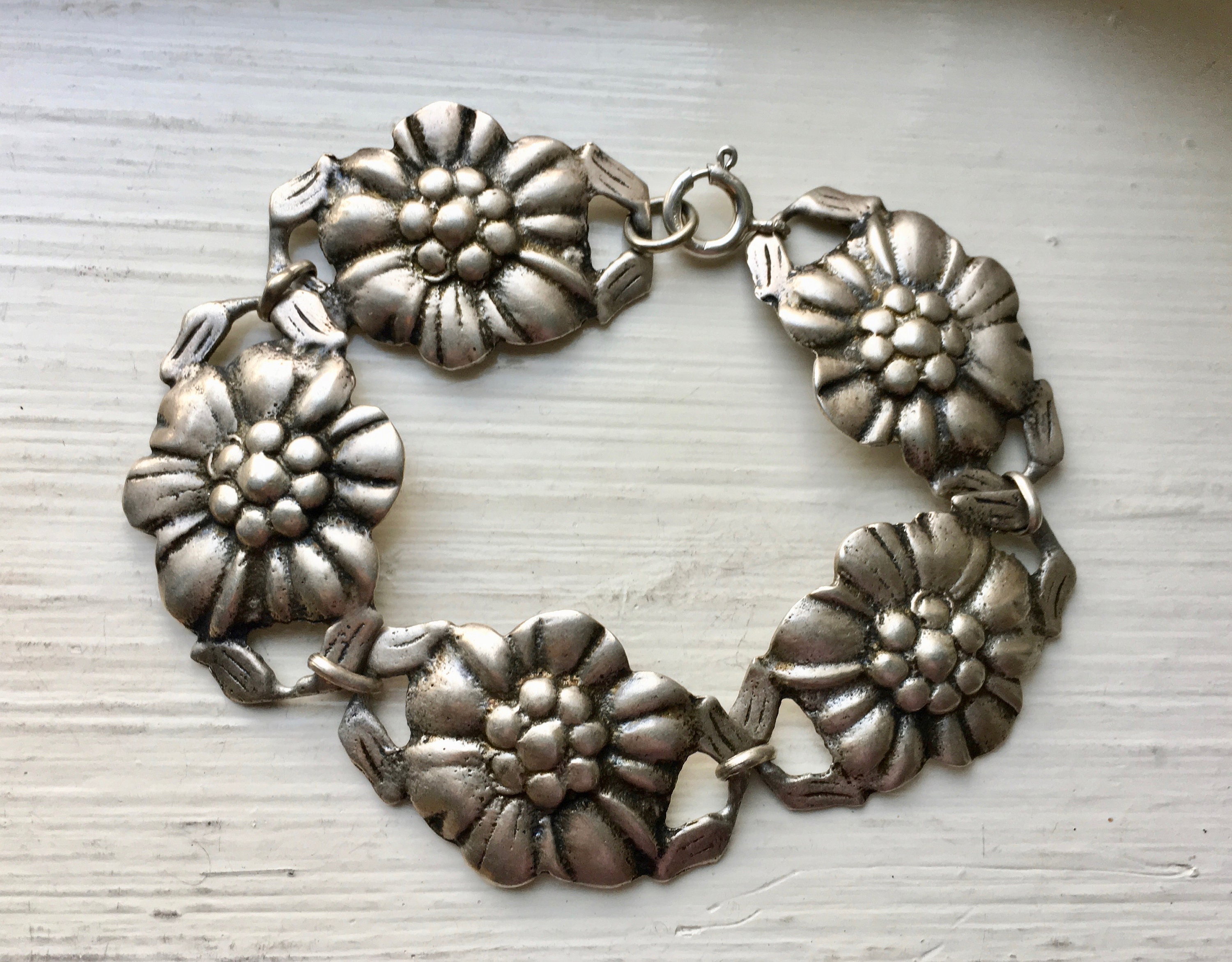 Vintage Sterling Flower Bracelet - Etsy