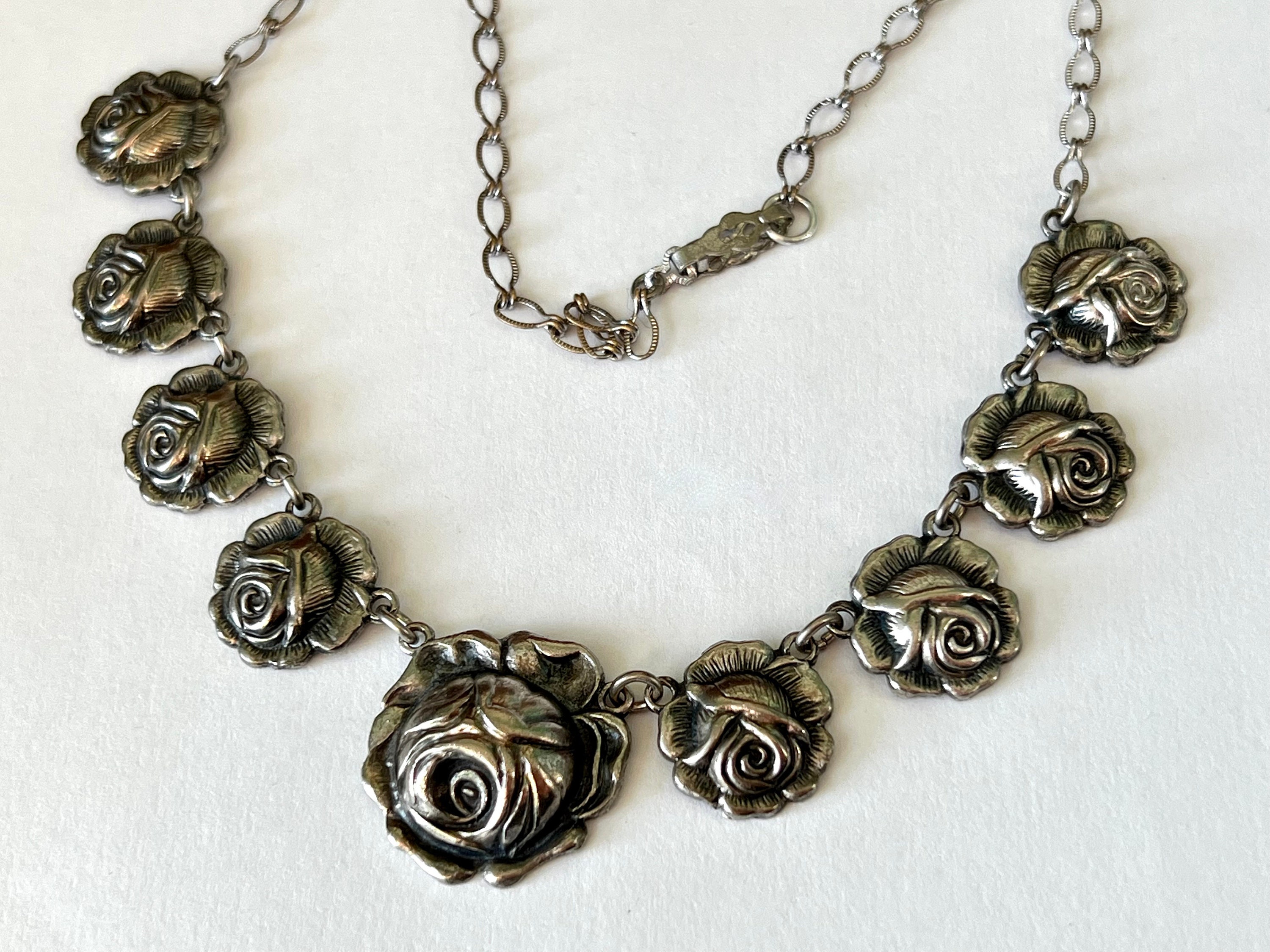 Vintage Silver Rose Necklace Etsy Australia