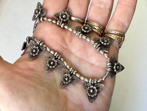vintage sterling boho beaded floral necklace - image 9