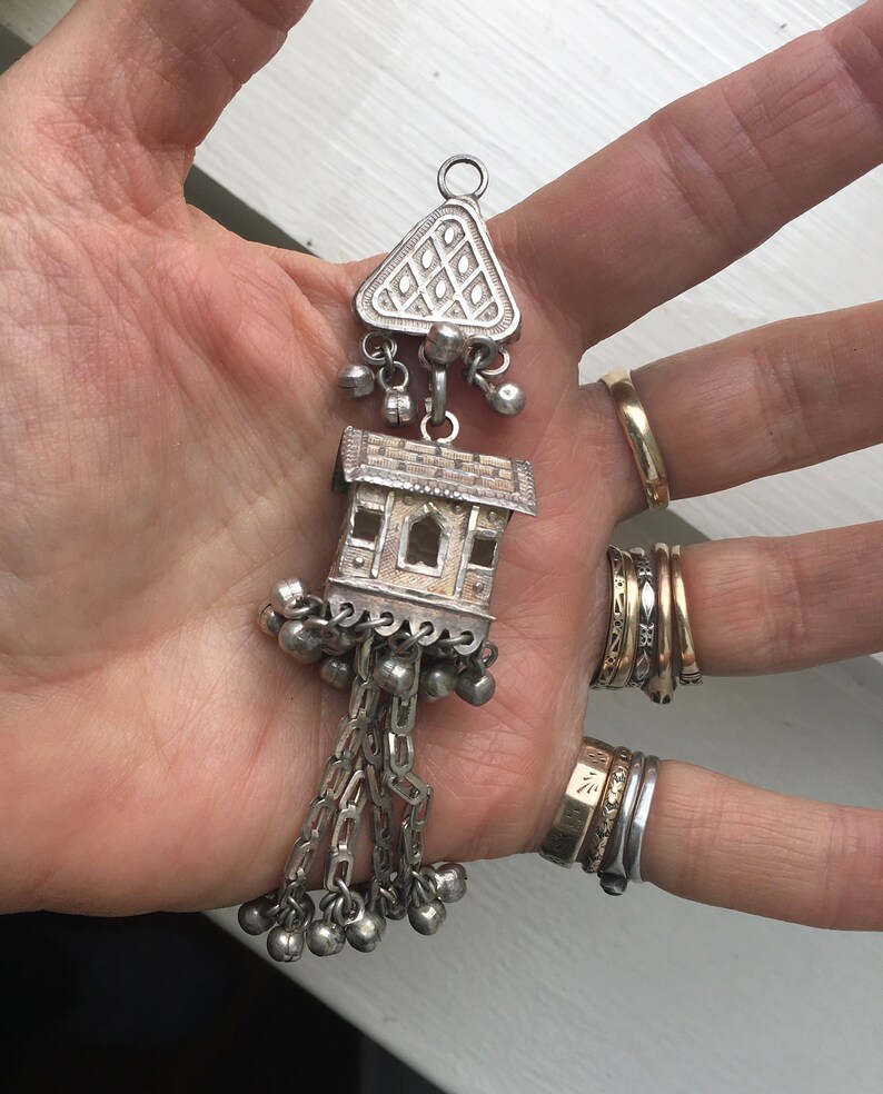 vintage Asian silver spirit house necklace
