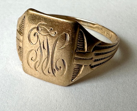 antique Ostby Barton 10k gold signet ring, size 7… - image 1