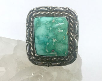 vintage artisan green turquoise or variscite sterling ring, size 6.75