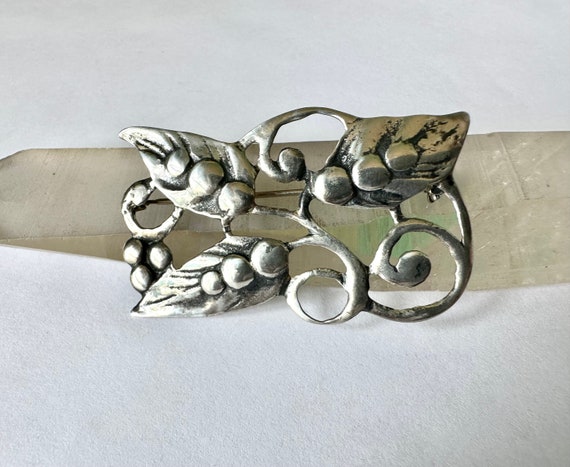 vintage sterling leafy openwork brooch - image 1