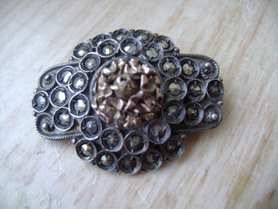 antique victorian silver, gold, and marcasite bro… - image 1