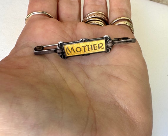 vintage silver and enamel Mother bar pin - image 9