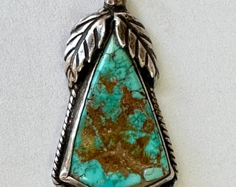 vintage southwestern turquoise sterling leaf pendant