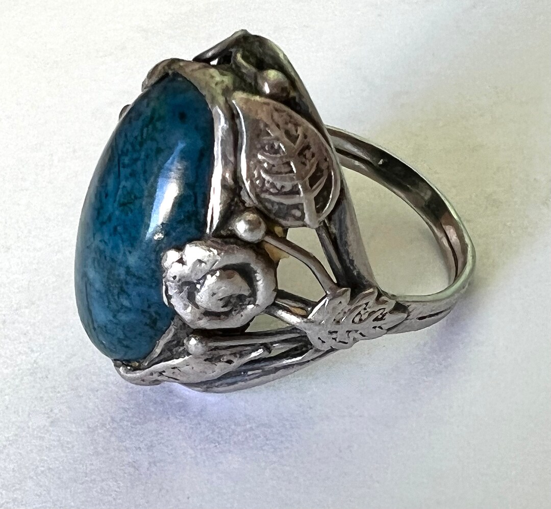 Antique Arts and Crafts Floral Ring With Blue Stone, Size 4.25-ish - Etsy