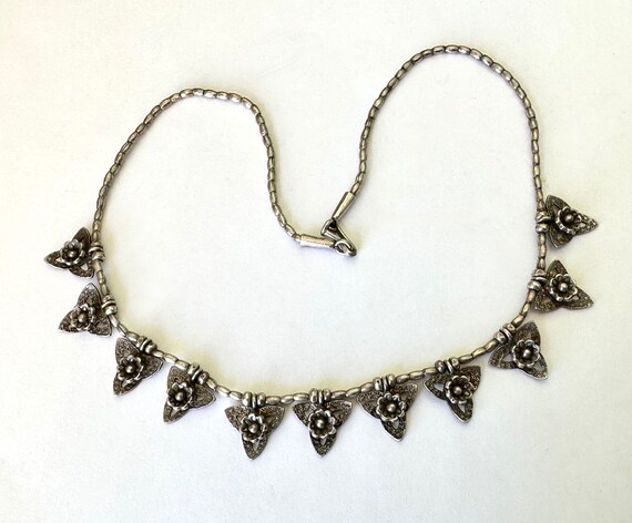 vintage sterling boho beaded floral necklace - image 4