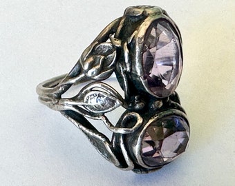 antique arts and crafts sterling and amethyst ring, size 4+