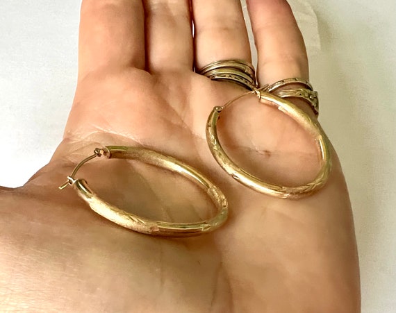 vintage 14k gold oval hoop earrings - image 6